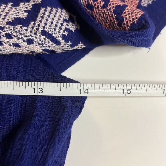 Blue Rain romper navy blue pink embroidery cape like top elastic waist size XS - Picture 11 of 14